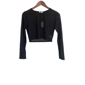 Avidlove Black Sheer Mesh Crop Top Long Sleeve Womens M Stretch
